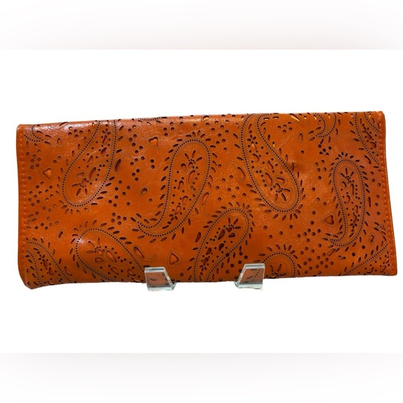 Long‎ Orange Paisley Print Clutch HandBag - Picture 3 of 8